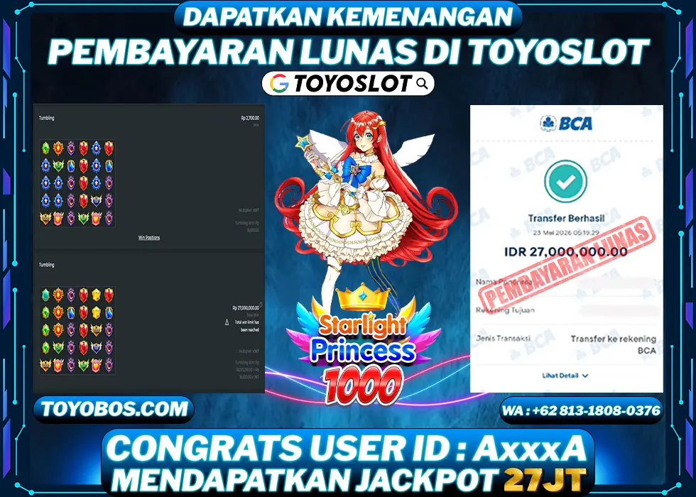 TOYOSLOT - BUKTI KEMENANGAN Starlight Princess x1000 Rp27,000,000,- LUNAS